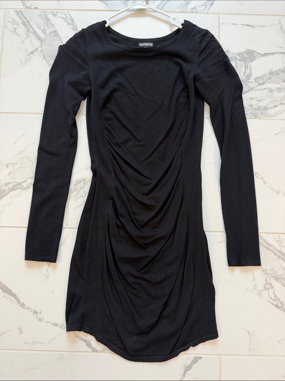 Express Black Long-Sleeve Ruched Dress